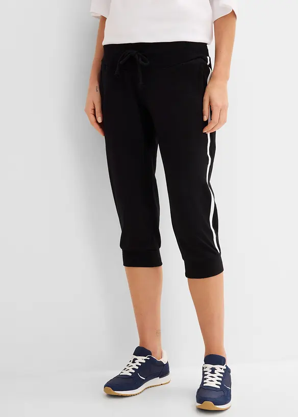 Jogginghose aus Baumwolle (2er Pack), Capri-Länge in schwarz von vorne - bonprix