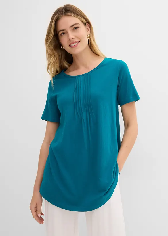 T-Shirt in A-Linien-Form, kurzarm in petrol von vorne (im Anschnitt) - bonprix