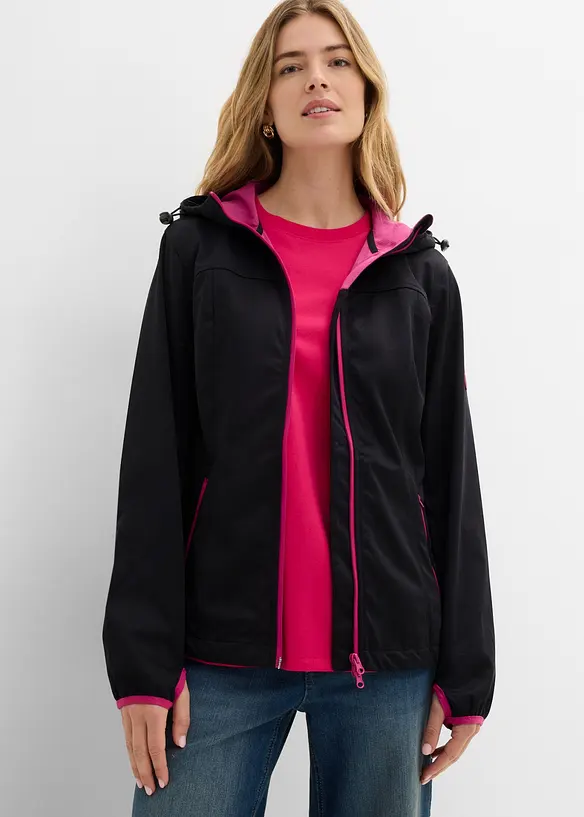 Leichte Softshelljacke in schwarz von vorne (im Anschnitt) - bonprix