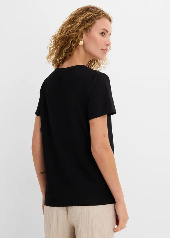 Baumwoll-Shirt mit dekorativem Ausschnitt in schwarz von hinten (im Anschnitt) - bonprix Baumwoll-Shirt mit dekorativem Ausschnitt in schwarz von hinten (im Anschnitt) - bonprix
