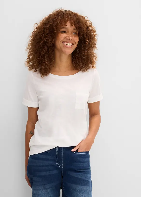 Longshirt aus reiner Bio-Baumwolle in weiß von vorne (im Anschnitt) - bonprix Longshirt aus reiner Bio-Baumwolle in weiß von vorne (im Anschnitt) - bonprix