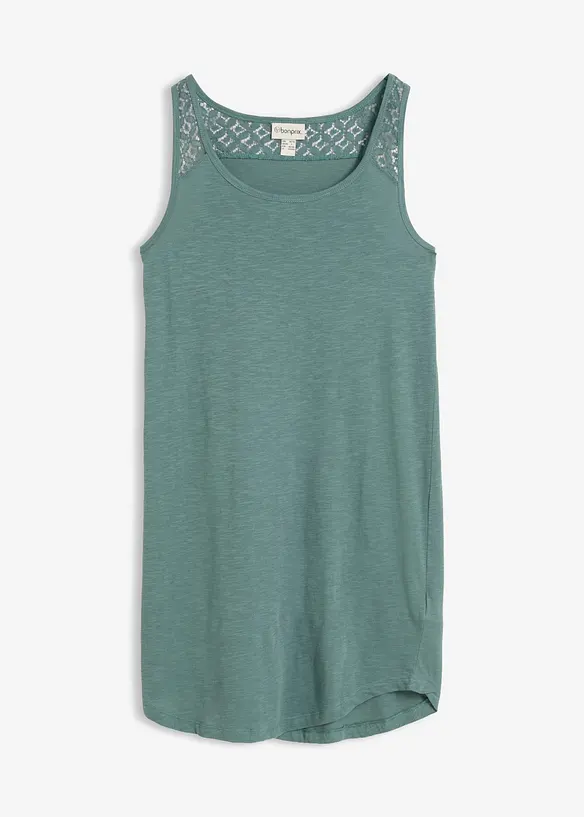 Shirtkleid aus Baumwolle mit Spitze in grün von vorne - bonprix