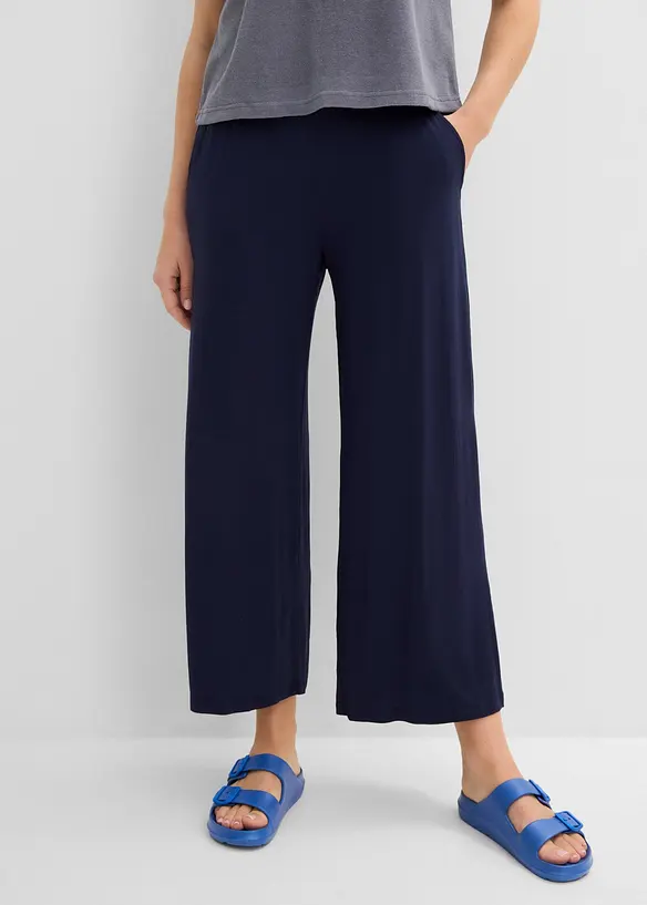 Jersey-Hose aus fließendem Viskose-Mix, 7-8-Länge in blau von vorne - bonprix Jersey-Hose aus fließendem Viskose-Mix, 7-8-Länge in blau von vorne - bonprix