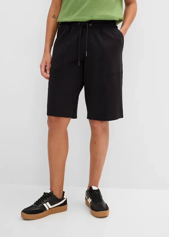 Sweat-Bermuda aus reiner Baumwolle in schwarz von vorne - bonprix