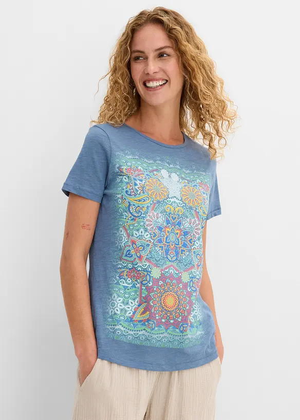 T-Shirt aus reiner Baumwolle in blau von vorne (im Anschnitt) - bonprix