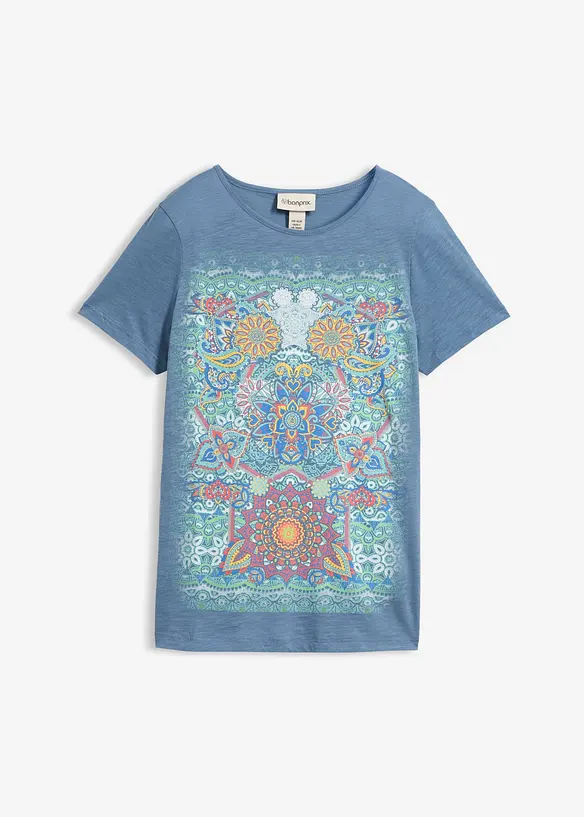 T-Shirt aus reiner Baumwolle in blau von vorne - bonprix