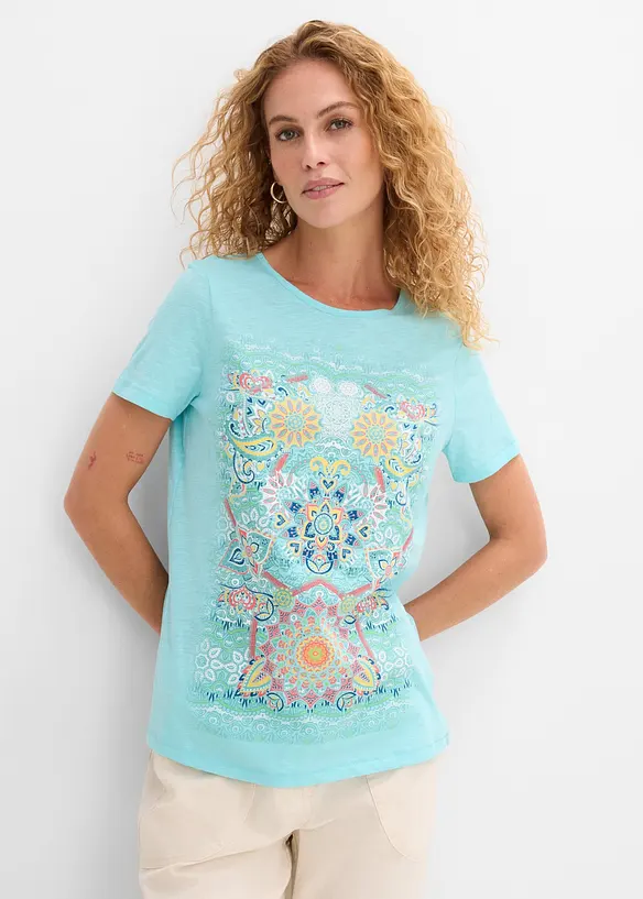 T-Shirt aus reiner Baumwolle in blau von vorne (im Anschnitt) - bonprix