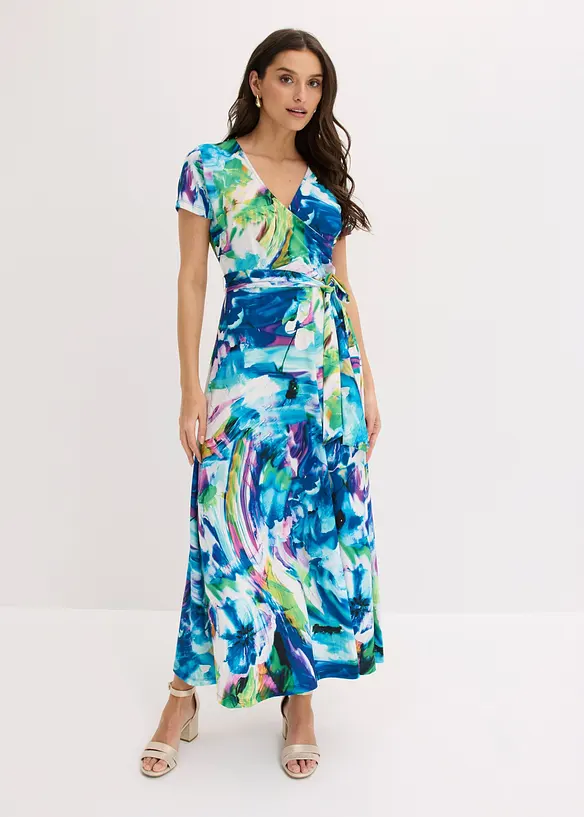 Kurzarm-Maxikleid in blau von vorne (Totalaufnahme) - bonprix Kurzarm-Maxikleid in blau von vorne (Totalaufnahme) - bonprix