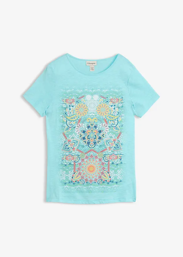 T-Shirt aus reiner Baumwolle in blau von vorne - bonprix