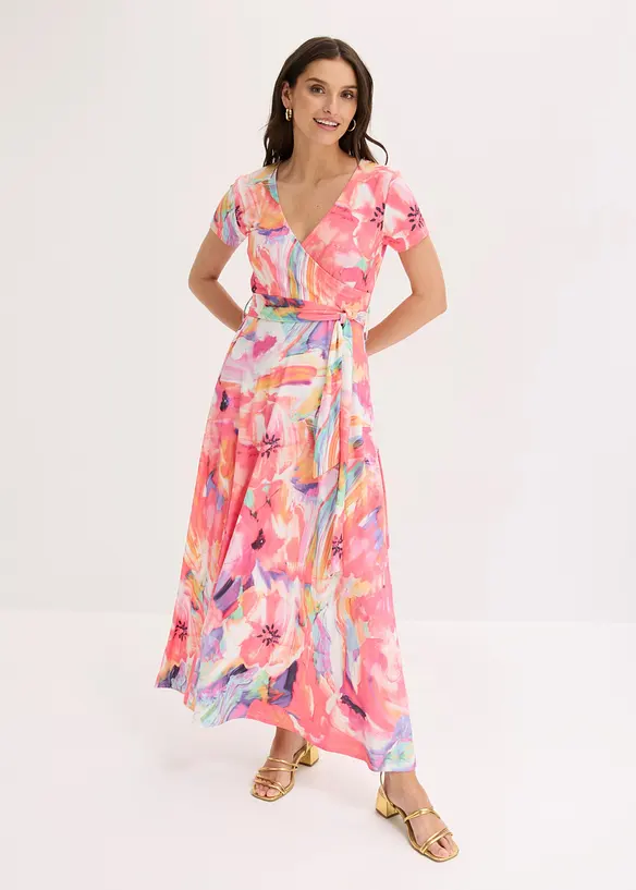 Kurzarm-Maxikleid in pink von vorne (Totalaufnahme) - bonprix Kurzarm-Maxikleid in pink von vorne (Totalaufnahme) - bonprix