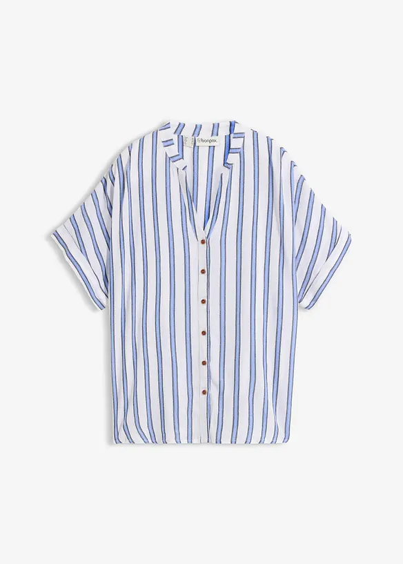 Crinkle Bluse aus fließender Viskose in blau von vorne - bonprix