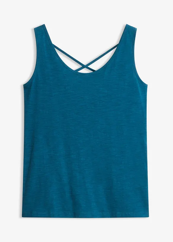 Jersey-Top aus reiner Bio-Baumwolle in petrol von vorne - bonprix