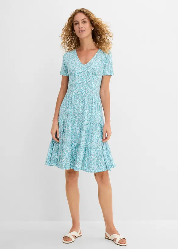 Jerseykleid aus Viskose-Mix in blau von vorne (Totalaufnahme) - bonprix