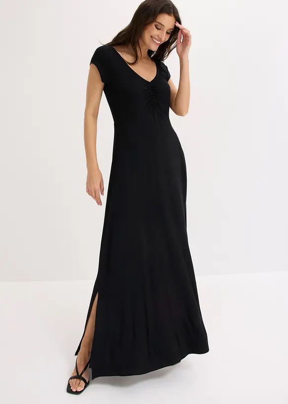 Maxikleid aus Viskose-Mix in schwarz von vorne (Totalaufnahme) - bonprix
