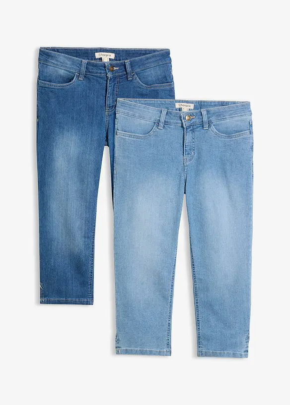 Capri-Jeans, 2er-Pack in blau von vorne - bonprix