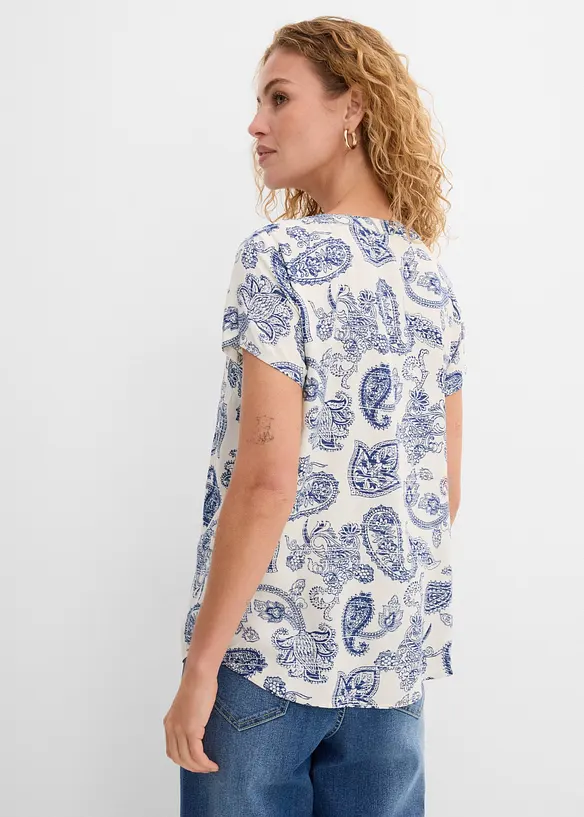 Kurzarm-Bluse aus fließender Viskose in weiß von hinten (im Anschnitt) - bonprix