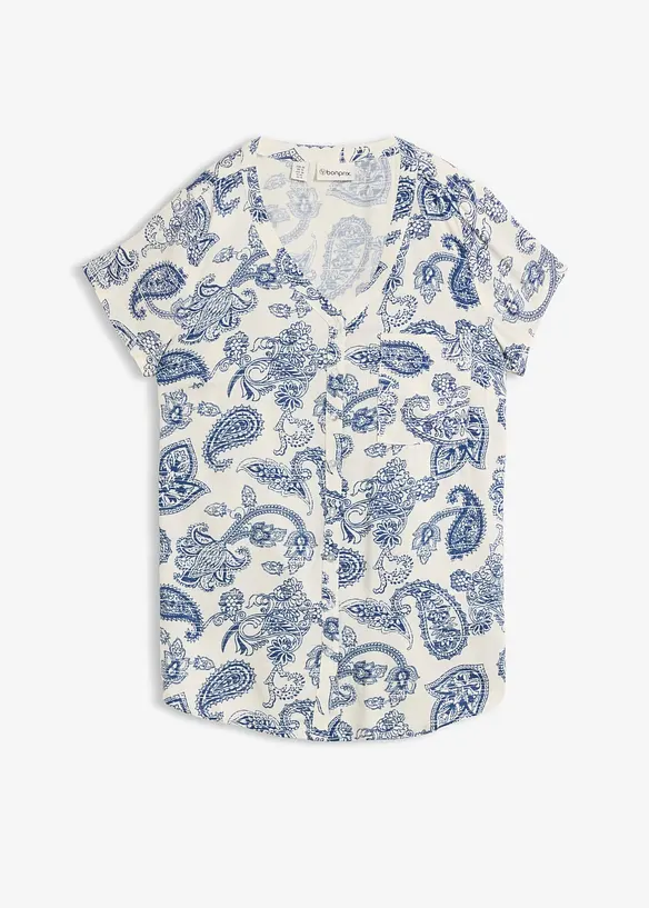 Kurzarm-Bluse aus fließender Viskose in weiß von vorne - bonprix