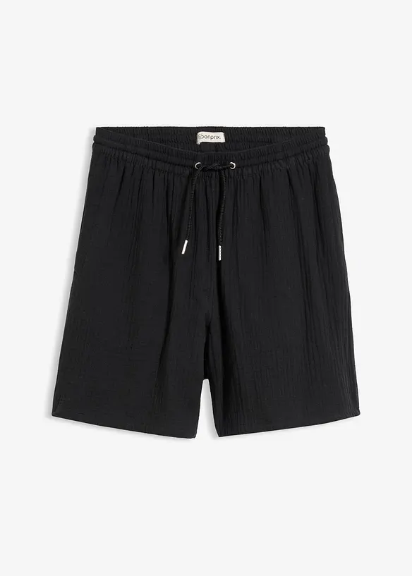 Musselin-Shorts aus reiner Baumwolle in schwarz von vorne - bonprix