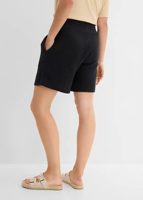 Musselin-Shorts aus reiner Baumwolle in schwarz von hinten - bonprix