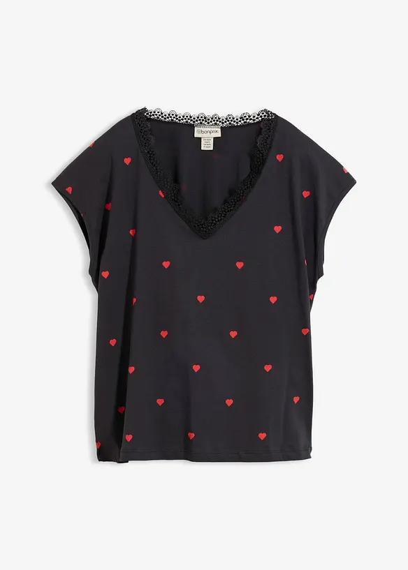 Shirt aus reiner Baumwolle in schwarz von vorne - bonprix
