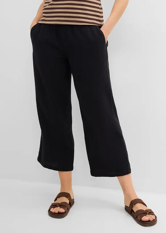 Musselin-Culotte aus reiner Baumwolle in schwarz von vorne - bonprix