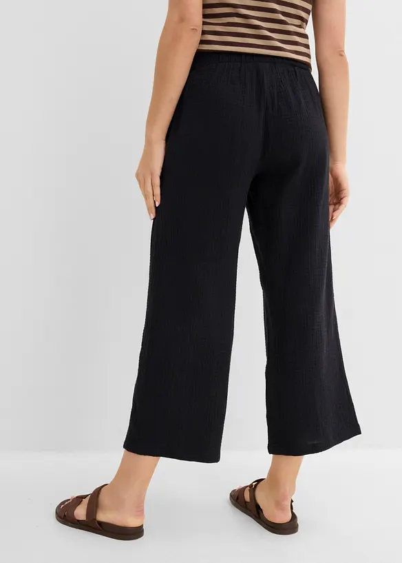 Musselin-Culotte aus reiner Baumwolle in schwarz von hinten - bonprix