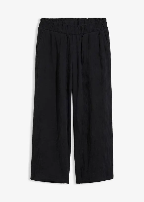 Musselin-Culotte aus reiner Baumwolle in schwarz von vorne - bonprix