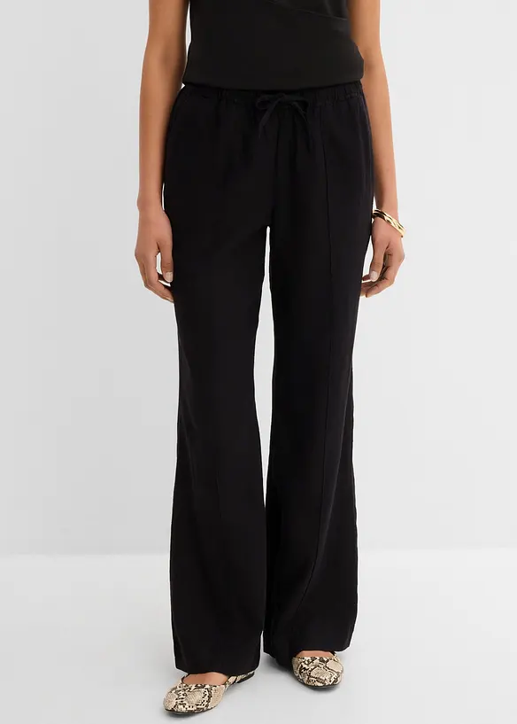 Palazzo-Hose aus leichtem Leinen-Viskose-Mix in schwarz von vorne - bonprix Palazzo-Hose aus leichtem Leinen-Viskose-Mix in schwarz von vorne - bonprix