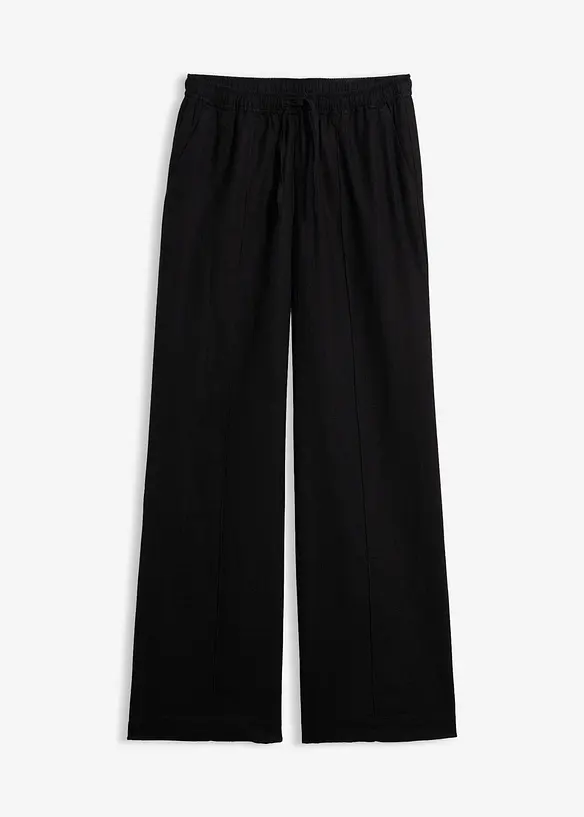 Palazzo-Hose aus leichtem Leinen-Viskose-Mix in schwarz von vorne - bonprix Palazzo-Hose aus leichtem Leinen-Viskose-Mix in schwarz von vorne - bonprix