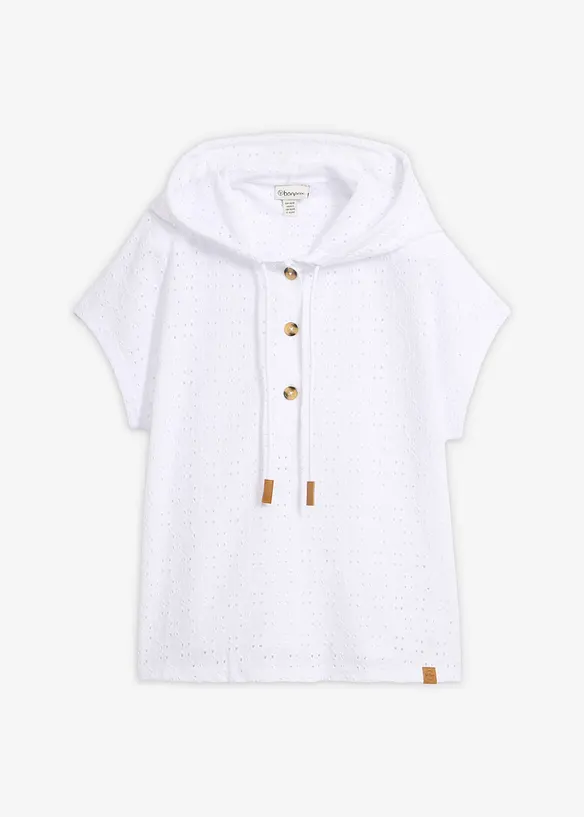Kapuzen-Henleyshirt in weiß von vorne - bonprix