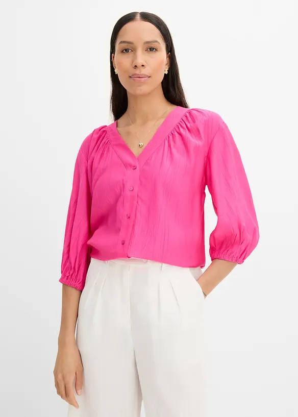 Oversize-Bluse aus softem Viskose-Mix in pink von vorne (im Anschnitt) - bonprix