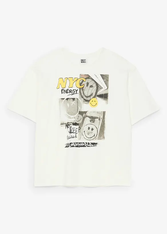 Smiley World T-Shirt aus reiner Baumwolle in Loose Fit in weiß von vorne - SmileyWorld