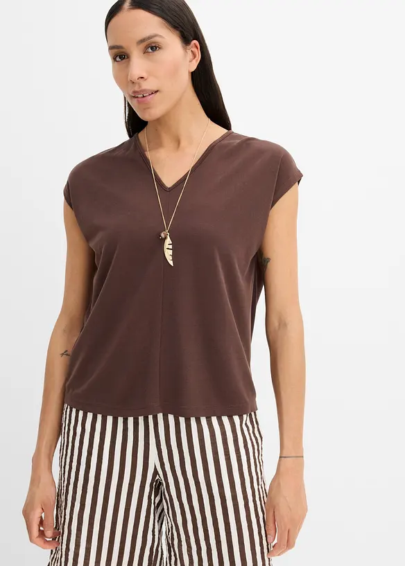 Shirt aus Viskose Piqué in braun von vorne (im Anschnitt) - bonprix