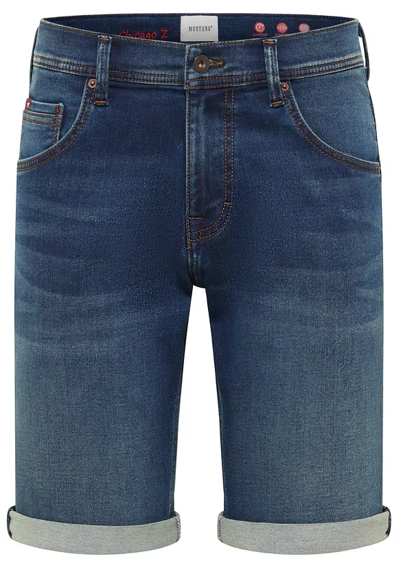 Mustang Chicago Slim Fit Stretch-Bermuda in blau von vorne - bonprix
