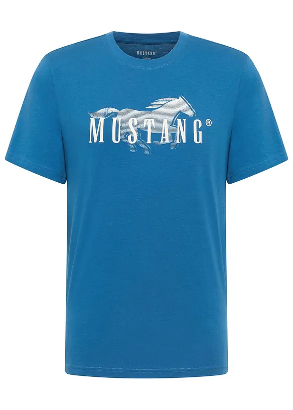 Mustang Austin T-Shirt aus reiner Bio-Baumwolle in blau von vorne - Mustang Jeans