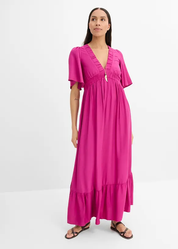 Maxikleid aus fließender Viskose in pink von vorne (Totalaufnahme) - bonprix Maxikleid aus fließender Viskose in pink von vorne (Totalaufnahme) - bonprix