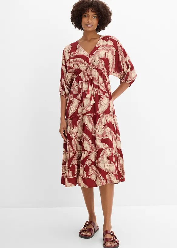 Kaftan-Kleid aus fließender Viskose in rot von vorne (Totalaufnahme) - bonprix Kaftan-Kleid aus fließender Viskose in rot von vorne (Totalaufnahme) - bonprix