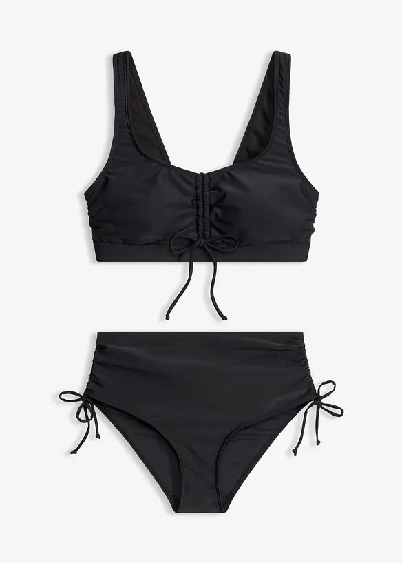 Bustier-Bikini mit Bindebändern (2-tlg.Set) in schwarz von vorne - bonprix