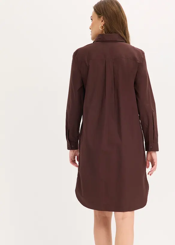 Hemdblusenkleid aus Baumwoll-Popeline in braun von hinten (Totalaufnahme) - bonprix Hemdblusenkleid aus Baumwoll-Popeline in braun von hinten (Totalaufnahme) - bonprix