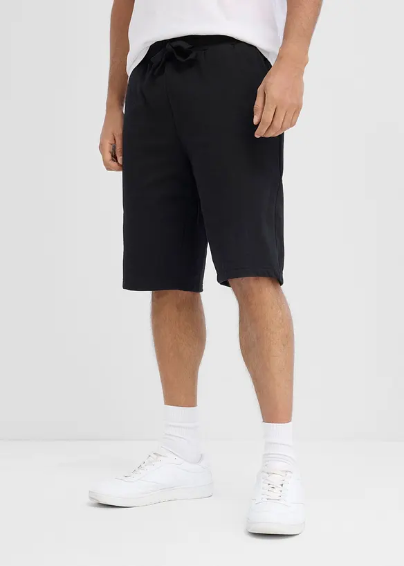Sweat-Bermuda in Loose Fit (2er Pack) in schwarz von vorne - bonprix