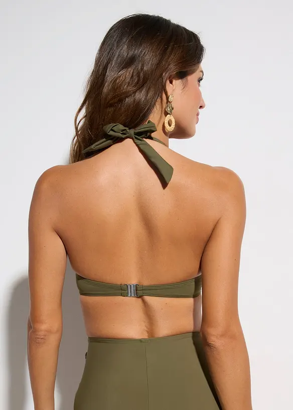 Neckholder-Bikinioberteil mit V-Ausschnitt in grün von hinten (im Anschnitt) - bonprix