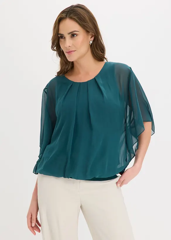 Chiffonbluse mit Fledermausärmel in grün von vorne (im Anschnitt) - bonprix