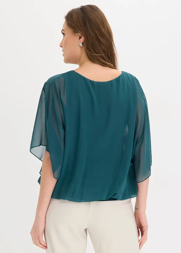 Chiffonbluse mit Fledermausärmel in grün von hinten (im Anschnitt) - bonprix