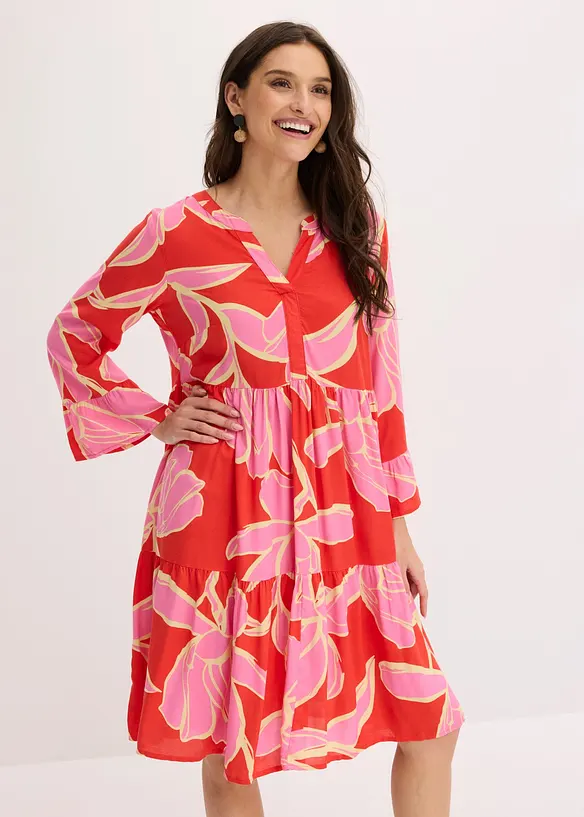 Tunika-Kleid aus fließender Viskose in rot von vorne (Totalaufnahme) - bonprix