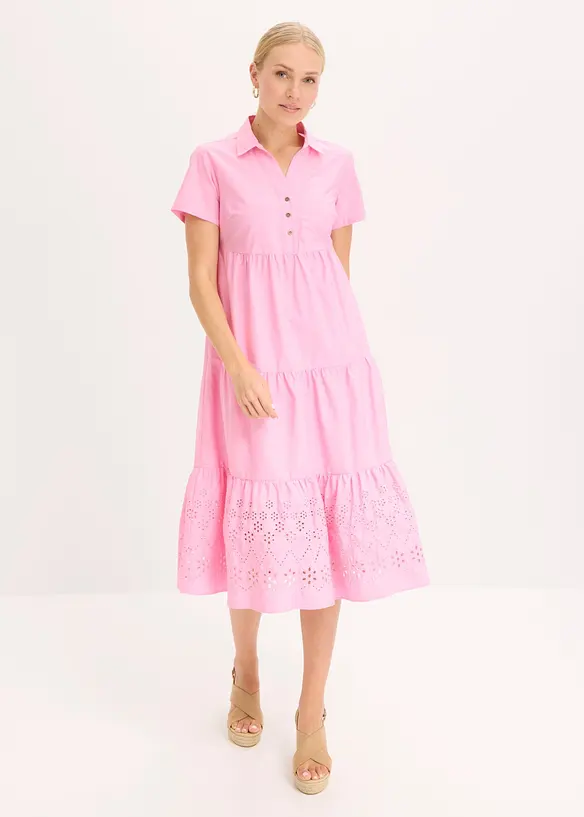 Tunika-Kleid aus reiner Baumwolle mit Lochstickerei in rosa von vorne (Totalaufnahme) - bonprix Tunika-Kleid aus reiner Baumwolle mit Lochstickerei in rosa von vorne (Totalaufnahme) - bonprix