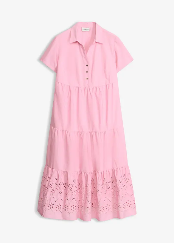 Tunika-Kleid aus reiner Baumwolle mit Lochstickerei in rosa von vorne - bonprix Tunika-Kleid aus reiner Baumwolle mit Lochstickerei in rosa von vorne - bonprix