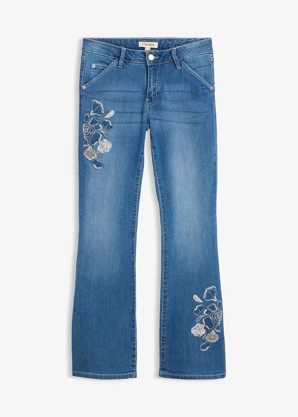 Flared Jeans Mid Waist, Stretch in blau von vorne - bonprix