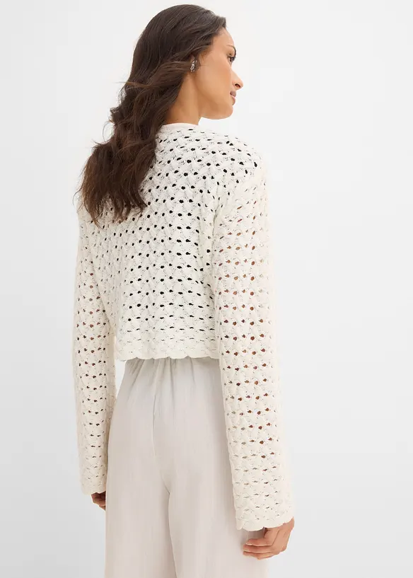 Ajour-Strickjacke in weiß von hinten (im Anschnitt) - bonprix