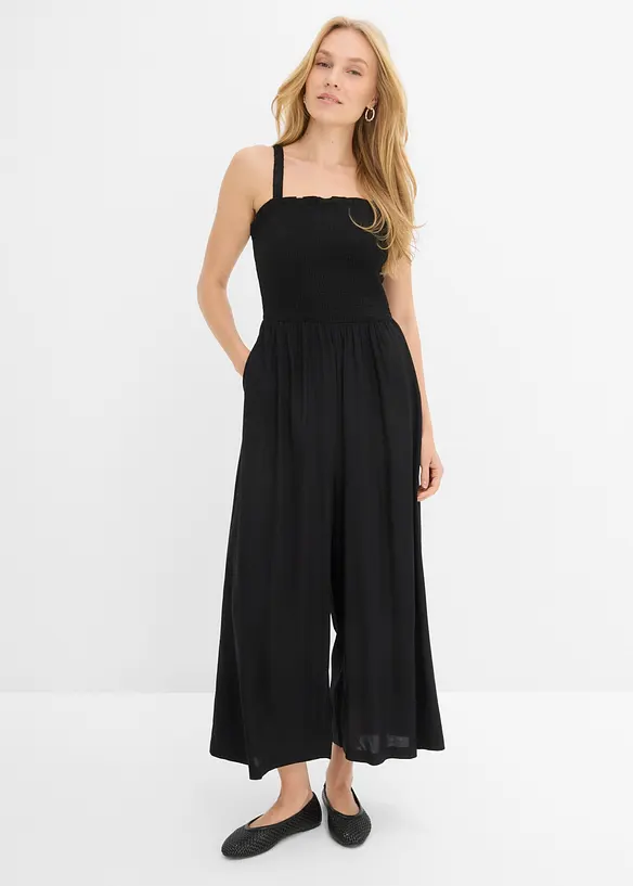 Jumpsuit aus fließender Viskose in schwarz von vorne (Totalaufnahme) - bonprix