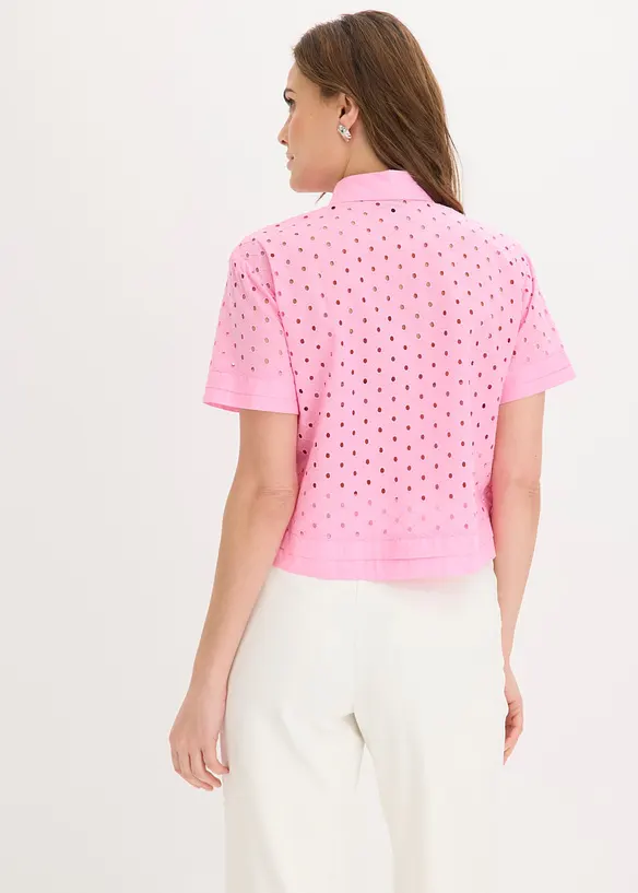 Bluse mit Lochstickerei in rosa von hinten (im Anschnitt) - bonprix